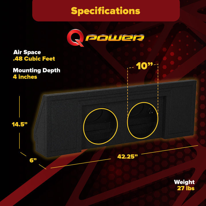 Q Power Dual 10-Inch Sealed Subwoofer Enclosure Chevy Colorado/GMC Canyon, Black