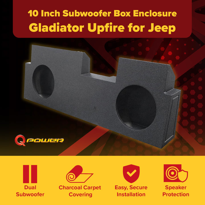 Q Power Dual 10-Inch Sealed Subwoofer Enclosure Gladiator Upfire for Jeep, Black