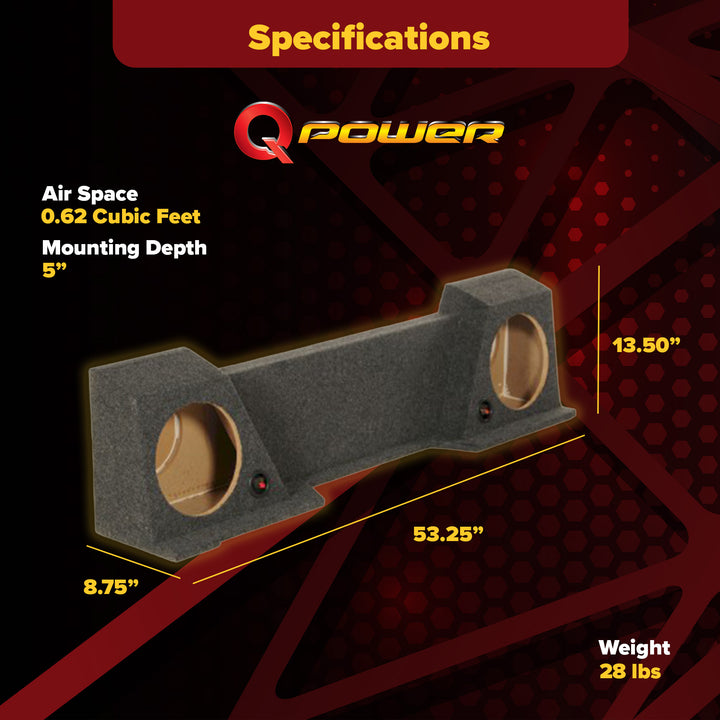Q Power Dual 10 Inch Subwoofer Box for Chevy Silverado GMC Sierra Extended Cab