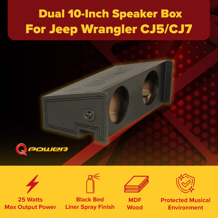 Q Power QBJEEP10 DF Dual 10-Inch Speaker Box, Jeep Wrangler CJ5/CJ7, Bed Liner
