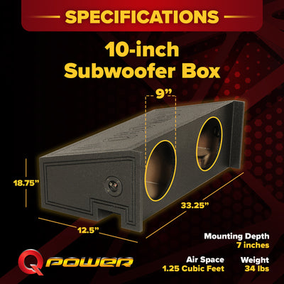 QPower Dual 10" Behind Seat Subwoofer Enclosure for Jeep CJ5 and CJ7, All Years