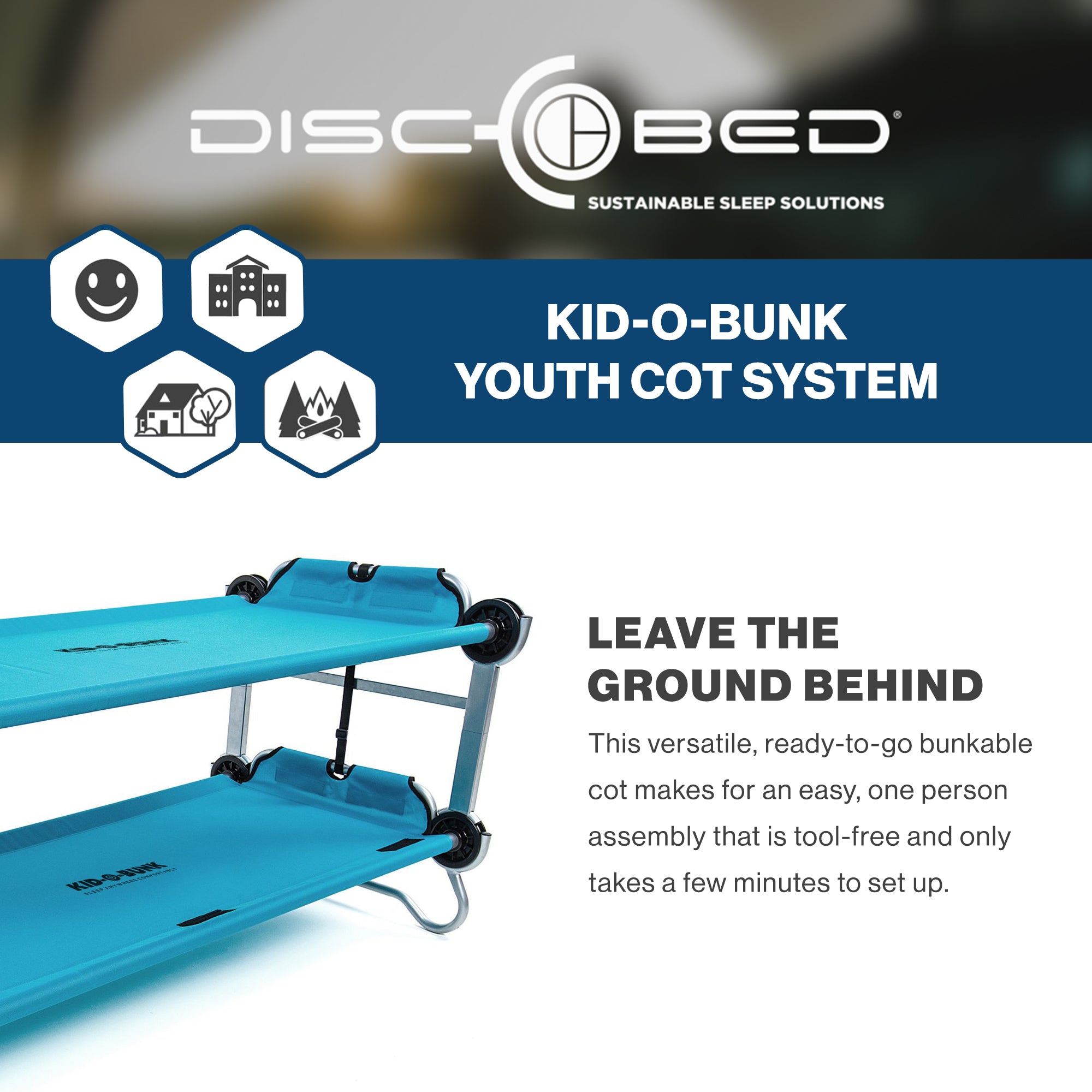Disc-O-Bed Youth Double Cot Kid-O-Bunk w/ 200lb Capacity & Carry Bags(For Parts) - VMInnovations