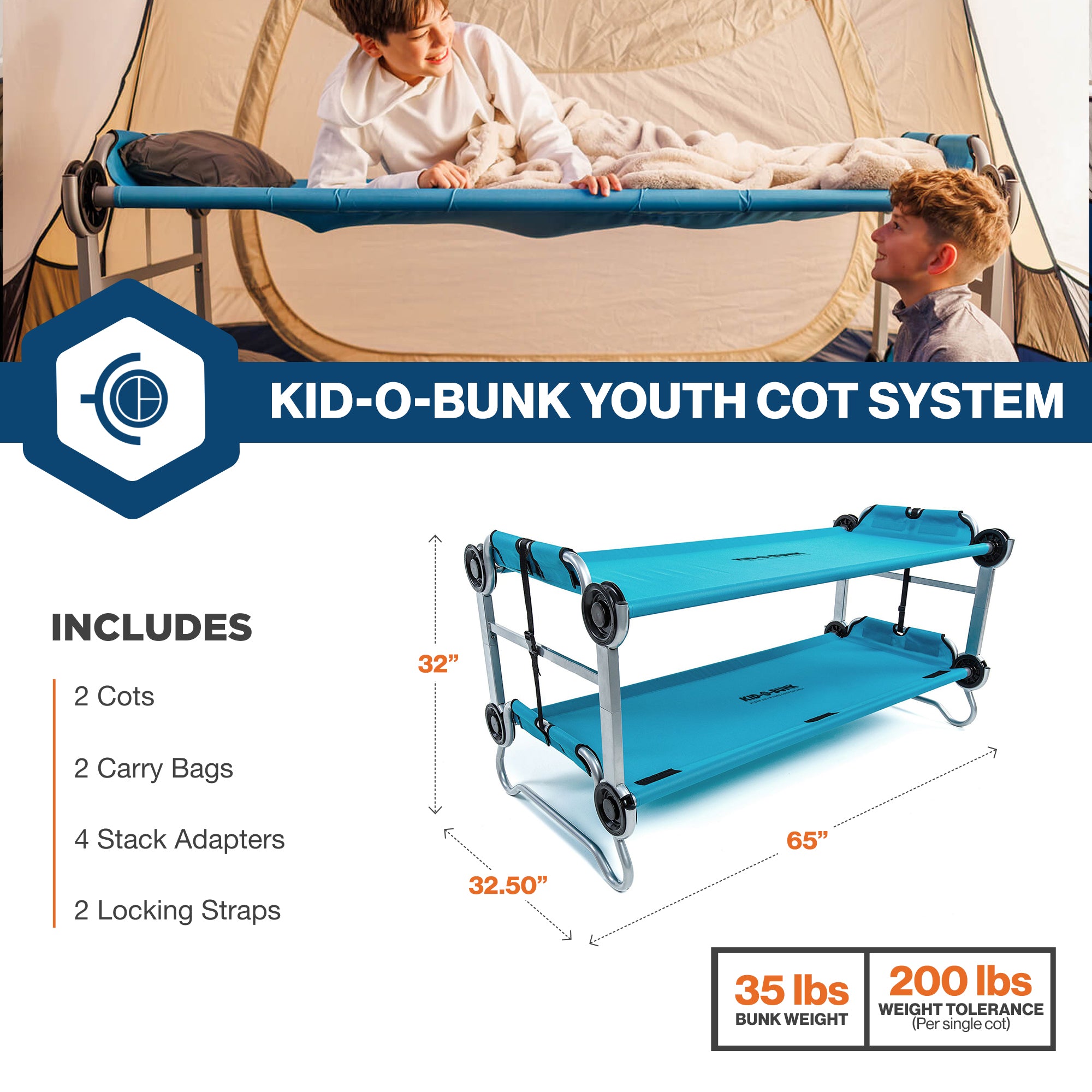 Disc-O-Bed Youth Double Cot Kid-O-Bunk w/ 200lb Capacity & Carry Bags(For Parts) - VMInnovations