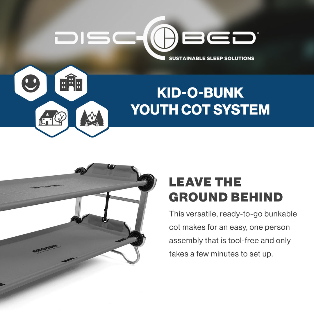 Disc-O-Bed Youth Double Cot Kid-O-Bunk, Storage Organizers & Carry Bag, Grey