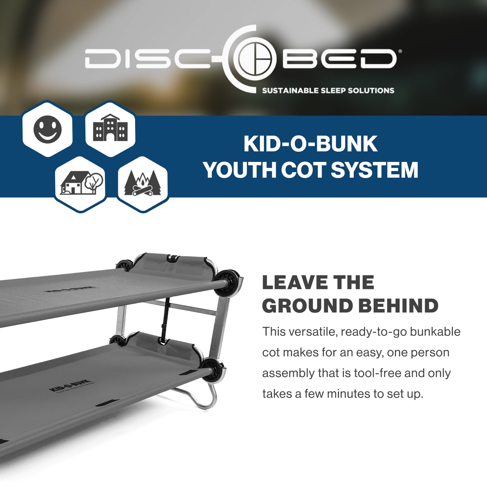 Disc-O-Bed Youth Double Cot Kid-O-Bunk, Storage Organizers & Carry Bag, Grey - VMInnovations