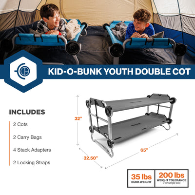 Disc-O-Bed Large Outdoor 2 Person Camping Cots and Youth Double Cot Kid-O-Bunk