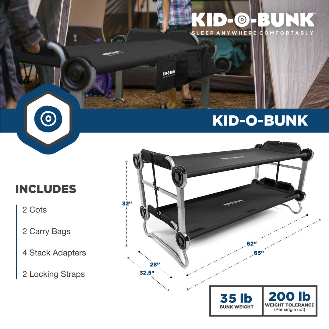 Disc-O-Bed Youth Double Cot Kid-O-Bunk w/ 200 Pound Capacity & Carry Bags (Used)