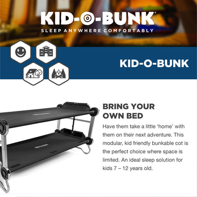 Disc-O-Bed Youth Kid-O-Bunk Benchable Double Cot with Storage Organizers, Black