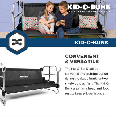 Disc-O-Bed Youth Kid-O-Bunk Benchable Double Cot with Storage Organizers, Black