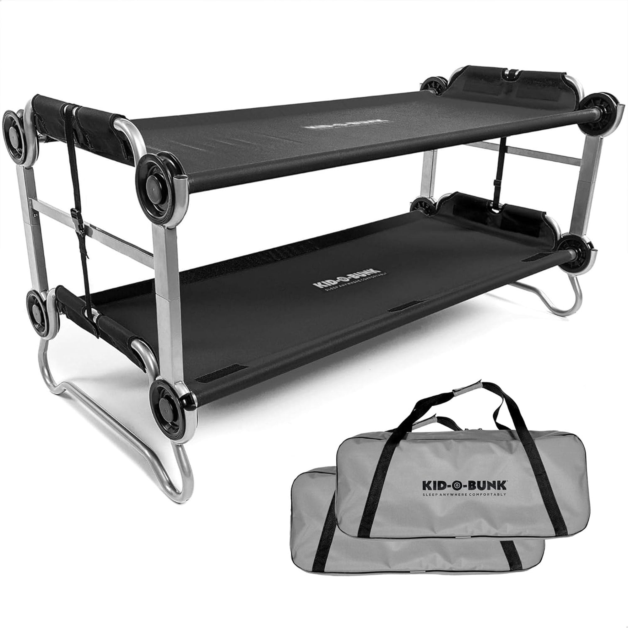 Disc-O-Bed Youth Kid-O-Bunk Benchable Double Cot with Storage Organizers, Black