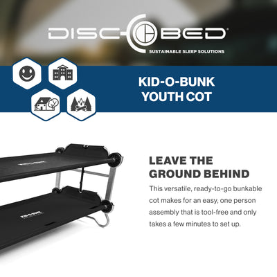 Disc-O-Bed Youth Double Cot Kid-O-Bunk w/ 200 Pound Capacity & Carry Bags (Used)