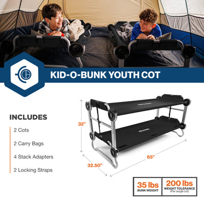 Disc-O-Bed Youth Double Cot Kid-O-Bunk w/ 200 Pound Capacity, Black (Open Box) - VMInnovations