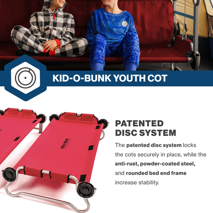 Disc-O-Bed Youth Double Cot Kid-O-Bunk w/ 200 Pound Capacity & Carry Bags, Red - VMInnovations