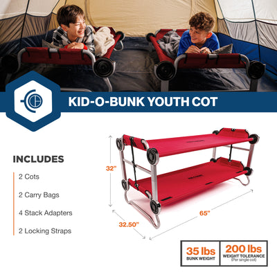 Disc-O-Bed Youth Double Cot Kid-O-Bunk w/ 200lb Capacity & Carry Bags(Open Box) - VMInnovations