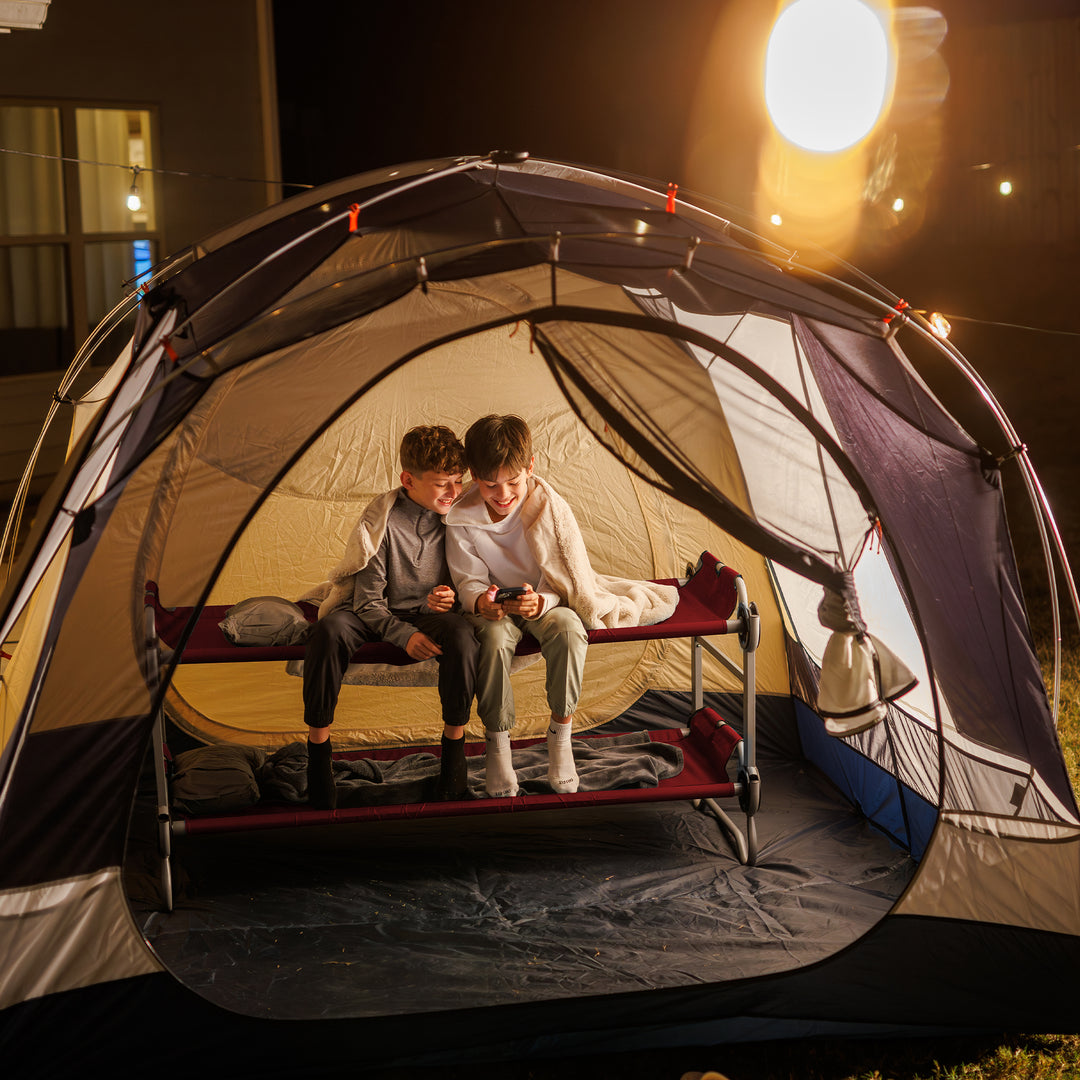 Disc-O-Bed Youth Double Cot Kid-O-Bunk w/ 200 Pound Capacity & Carry Bags, Red - VMInnovations