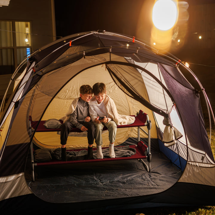 Disc-O-Bed Youth Double Cot Kid-O-Bunk w/ 200 Pound Capacity & Carry Bags, Red - VMInnovations