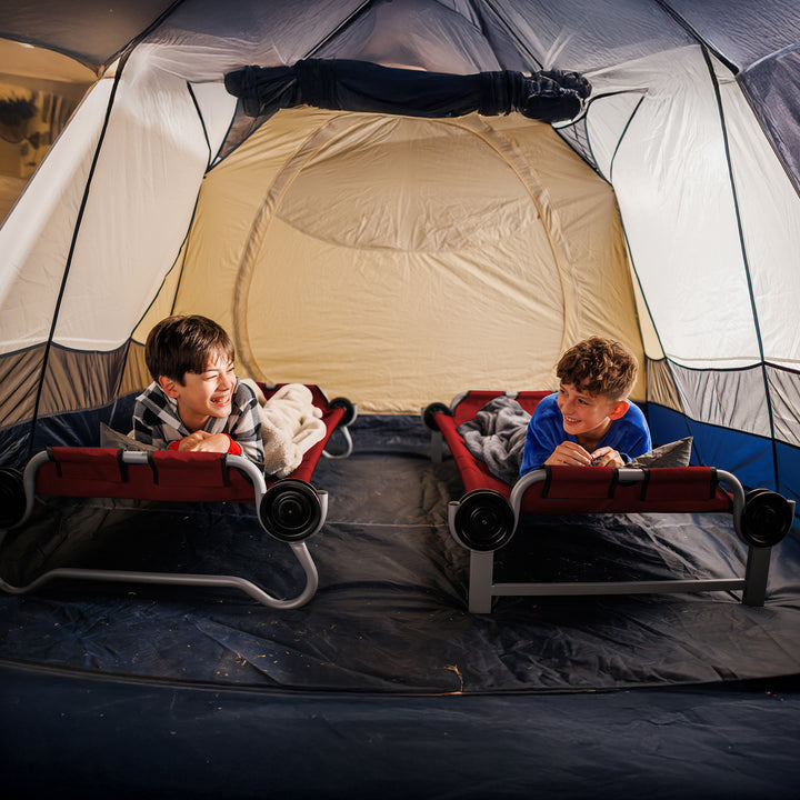 Disc-O-Bed Youth Double Cot Kid-O-Bunk w/ 200 Pound Capacity & Carry Bags, Red - VMInnovations
