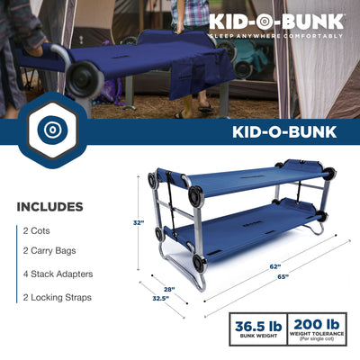 Disc-O-Bed Youth Double Cot Kid-O-Bunk w/ 200lb Capacity & Carry Bags(For Parts) - VMInnovations