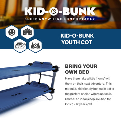 Disc-O-Bed Youth Double Cot Kid-O-Bunk w/ 200 Pound Capacity & Carry Bags, Navy - VMInnovations