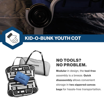 Disc-O-Bed Youth Double Cot Kid-O-Bunk w/ 200 Pound Capacity & Carry Bags, Navy - VMInnovations