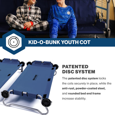 Disc-O-Bed Youth Double Cot Kid-O-Bunk w/ 200 Pound Capacity & Carry Bags, Navy - VMInnovations