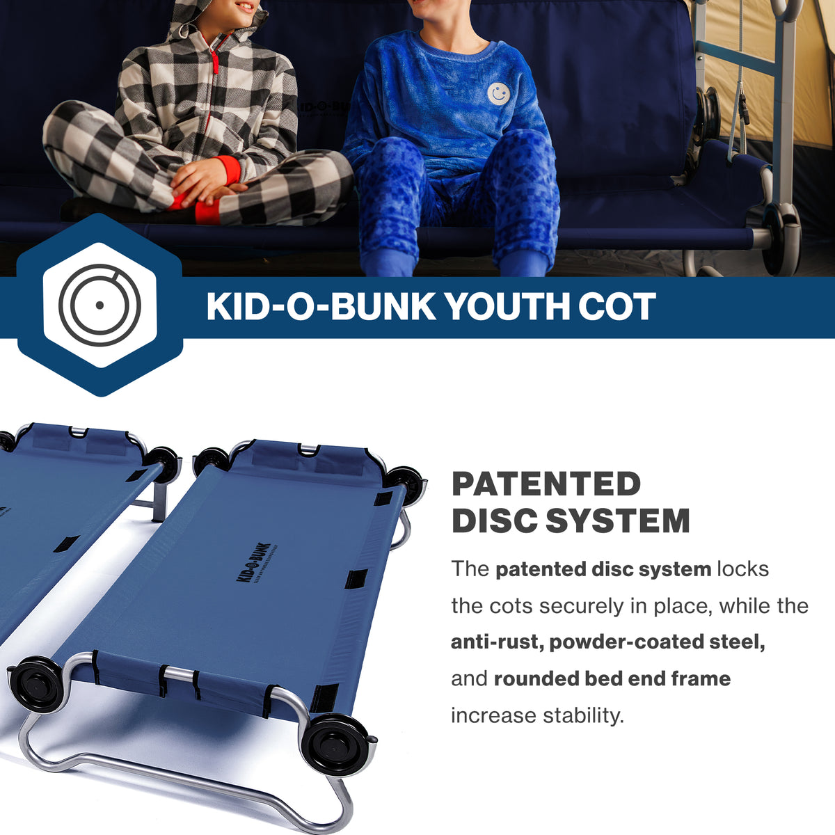 Disc-O-Bed Youth Double Cot Kid-O-Bunk w/ 200 Pound Capacity, Navy (Open Box) - VMInnovations