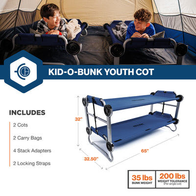 Disc-O-Bed Youth Double Cot Kid-O-Bunk w/ 200 Pound Capacity & Carry Bags, Navy - VMInnovations