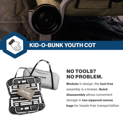 Disc-O-Bed Double Cot Kid-O-Bunk w/ 200 Pound Capacity & Carry Bags, Tan (Used) - VMInnovations
