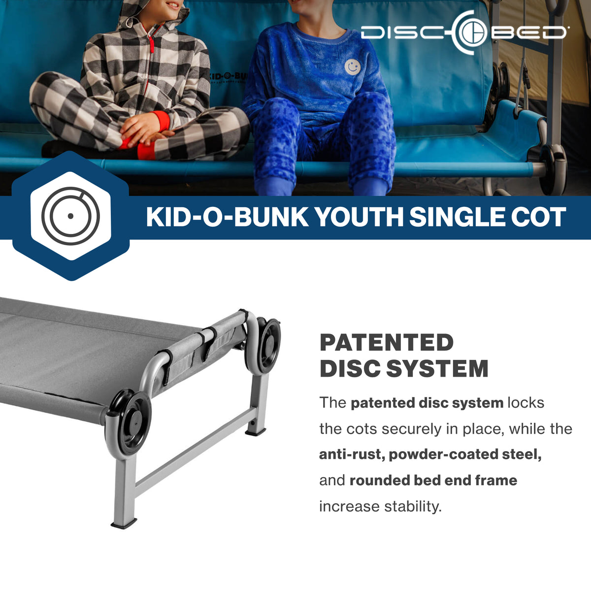 Disc-O-Bed Youth Single Cot Kid-O-Bed, Portable Bunk w/Travel Bag (Open Box)