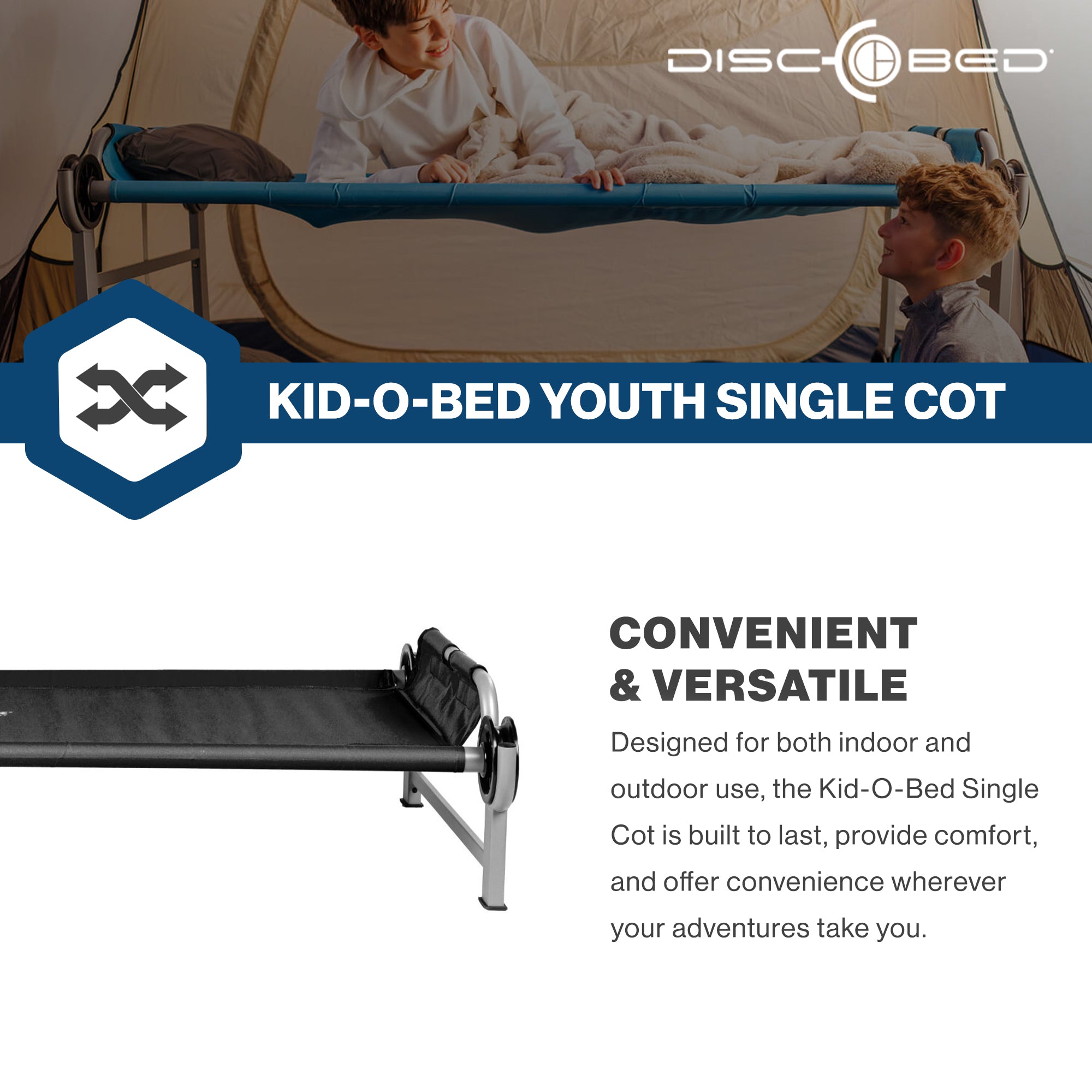 Disc-O-Bed Youth Single Cot Kid-O-Bed w/ Storage Organizer & Carry Bag(Open Box) - VMInnovations