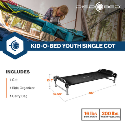 Disc-O-Bed Youth Single Cot Kid-O-Bed w/ Storage Organizer & Carry Bag(Open Box) - VMInnovations