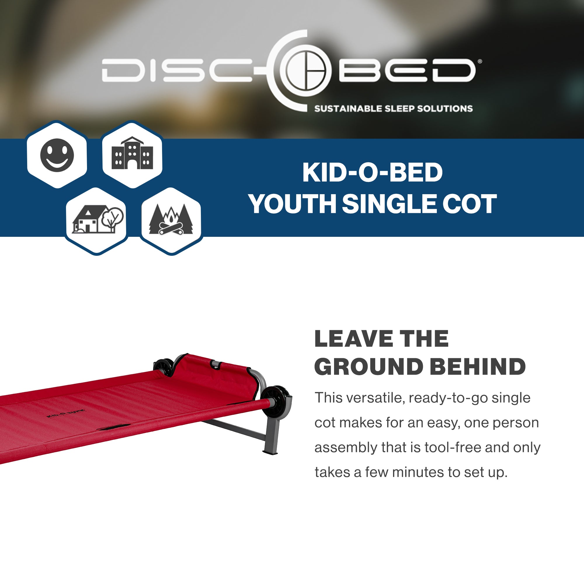 Disc-O-Bed Youth Single Cot Kid-O-Bed w Storage Organizer & Carry Bag (Open Box)
