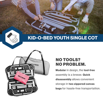 Disc-O-Bed Youth Single Cot Kid-O-Bed with Storage Organizer & Carry Bag, Red