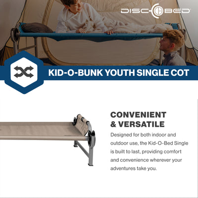 Disc-O-Bed Youth Single Cot Kid-O-Bed, Portable Bunk with Travel Carry Bag, Tan - VMInnovations