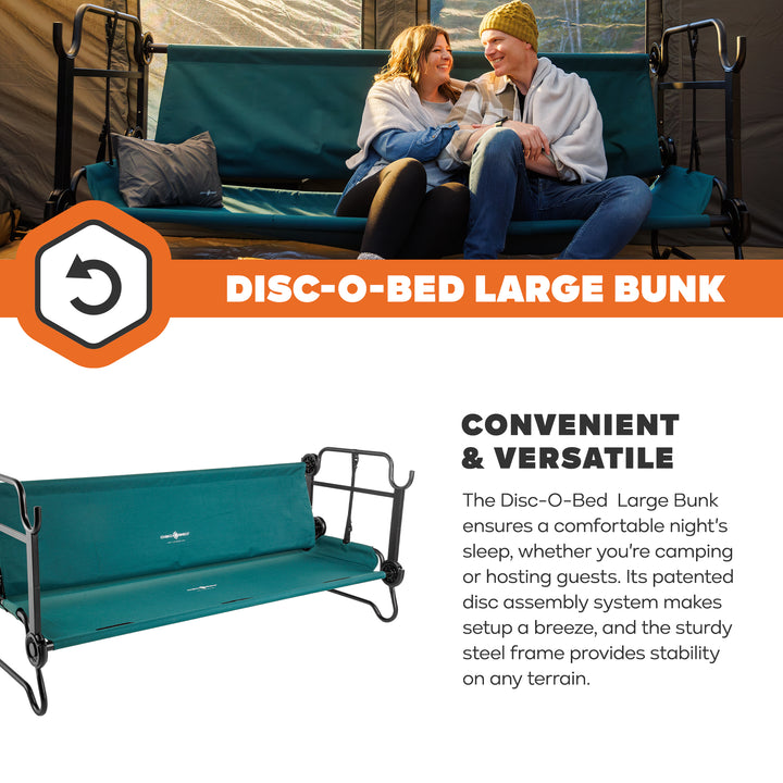 Disc-O-Bed Large Outdoor Convertible 2 Person Portable Camping Bunk Cots, Green