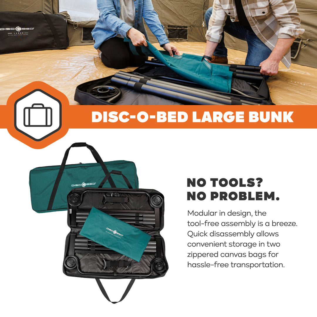 Disc-O-Bed Large Outdoor Convertible 2 Person Portable Camping Bunk Cots, Green