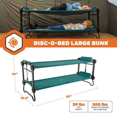 Disc-O-Bed Large Outdoor Convertible 2 Person Portable Camping Cots (Open Box)