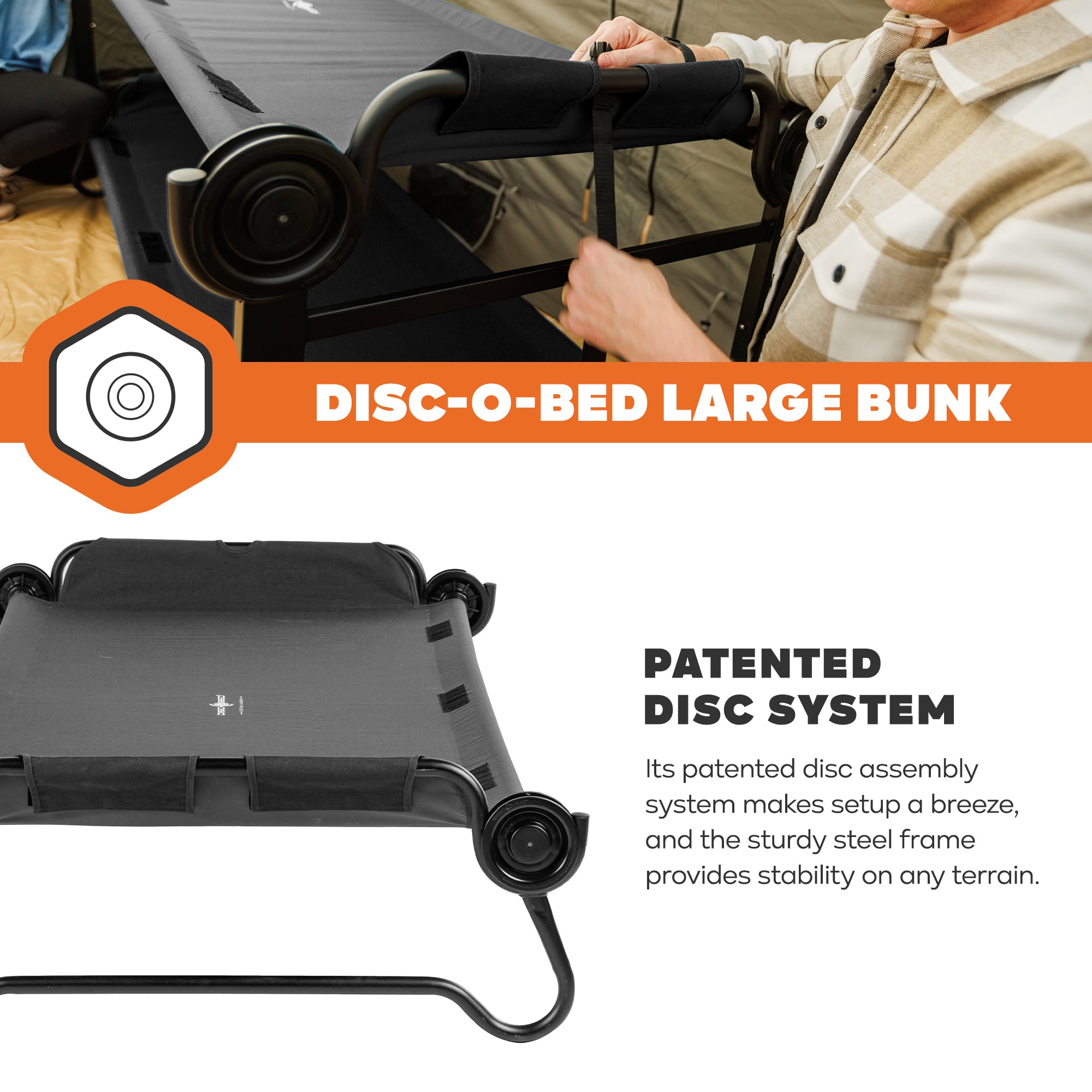 Disc-O-Bed Large Outdoor Convertible 2 Person Portable Camping Bunk Cots, (Used)