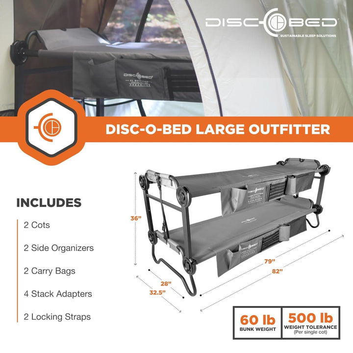 Disc-O-Bed Large Outdoor Convertible 2 Person Portable Camping Cots (Open Box)
