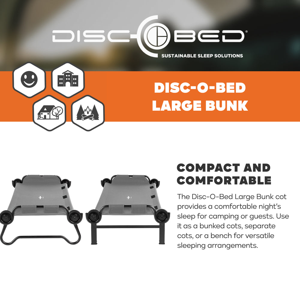 Disc-O-Bed Large Outdoor Convertible 2 Person Portable Camping Bunk Cots, Grey - VMInnovations