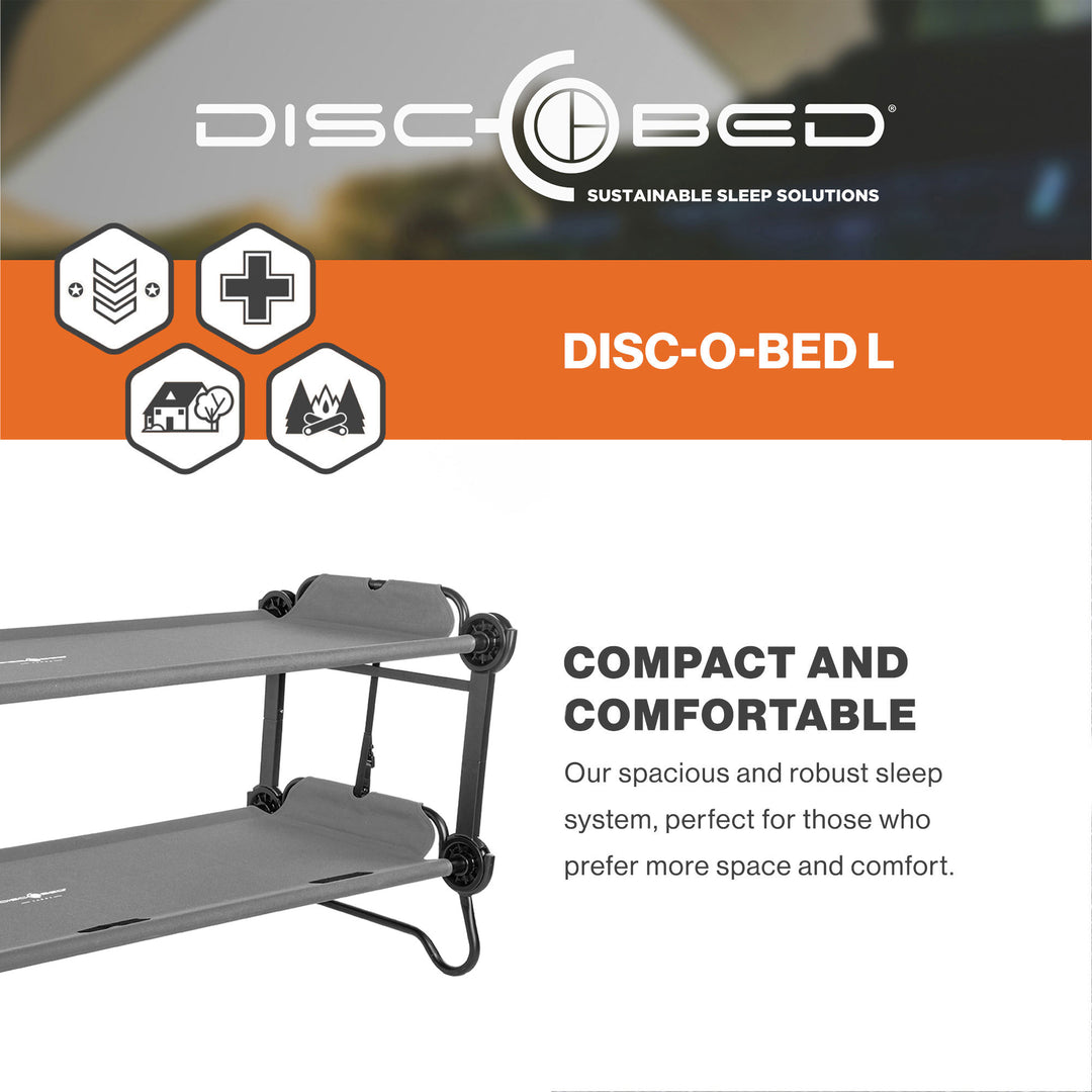 Disc-O-Bed Large Outdoor Convertible 2 Person Portable Camping Bunk Cots, Grey