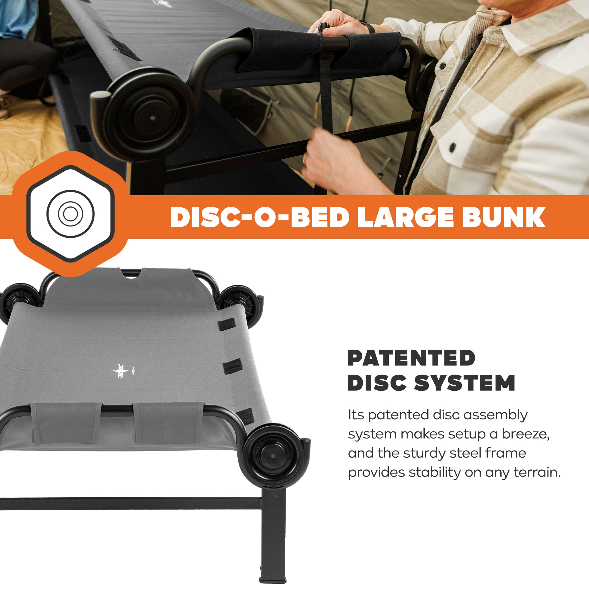 Disc-O-Bed Large Outdoor Convertible 2 Person Portable Camping Cots (Open Box)