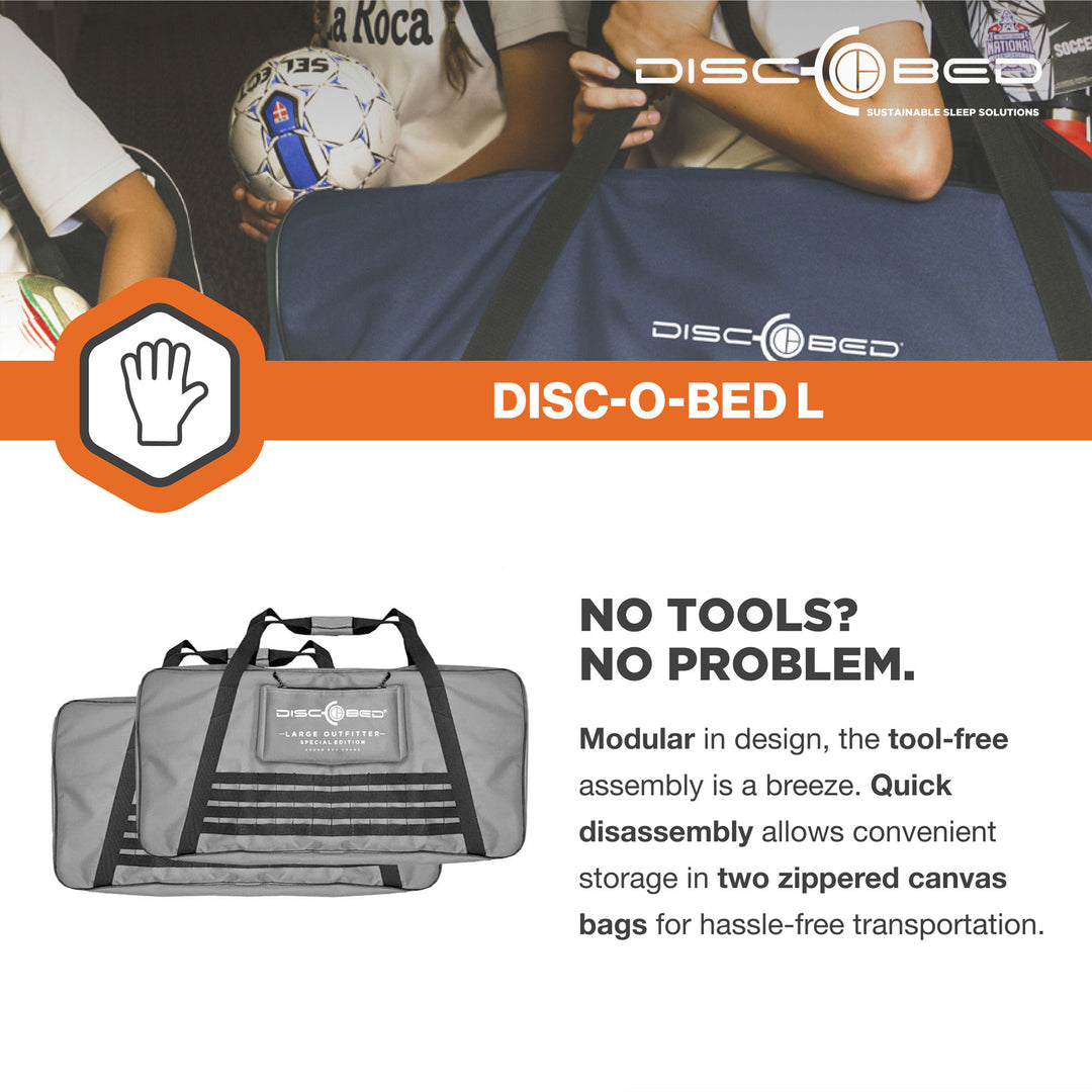 Disc-O-Bed Large Outdoor Convertible 2 Person Portable Camping Bunk Cots, Grey