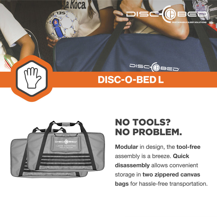 Disc-O-Bed Large Outdoor Convertible 2 Person Portable Camping Bunk Cots, Grey