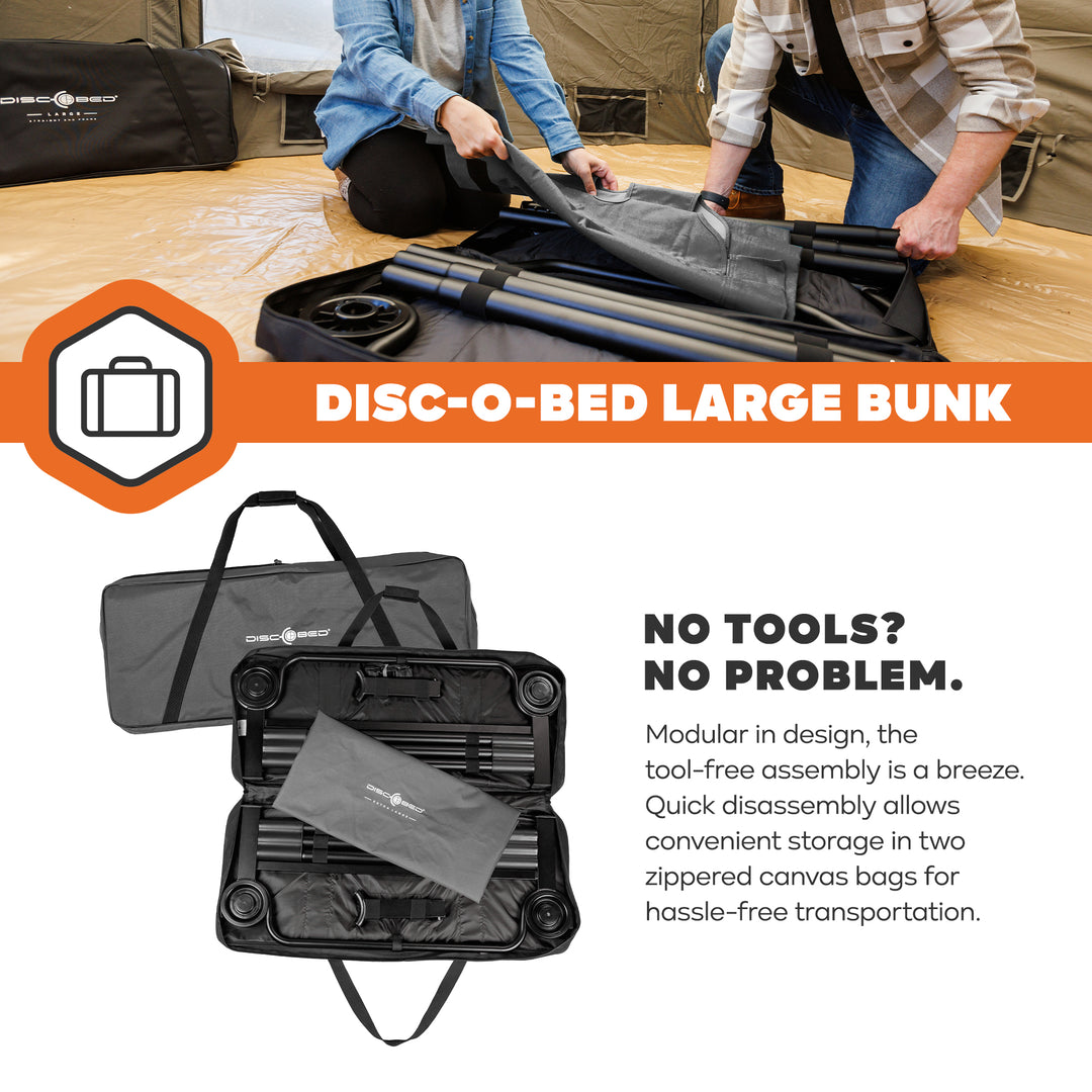 Disc-O-Bed Large Outdoor Convertible 2 Person Portable Camping Bunk Cots, Grey - VMInnovations
