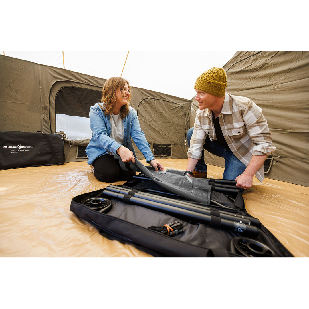 Disc-O-Bed Large Outdoor Convertible 2 Person Portable Camping Bunk Cots, Grey