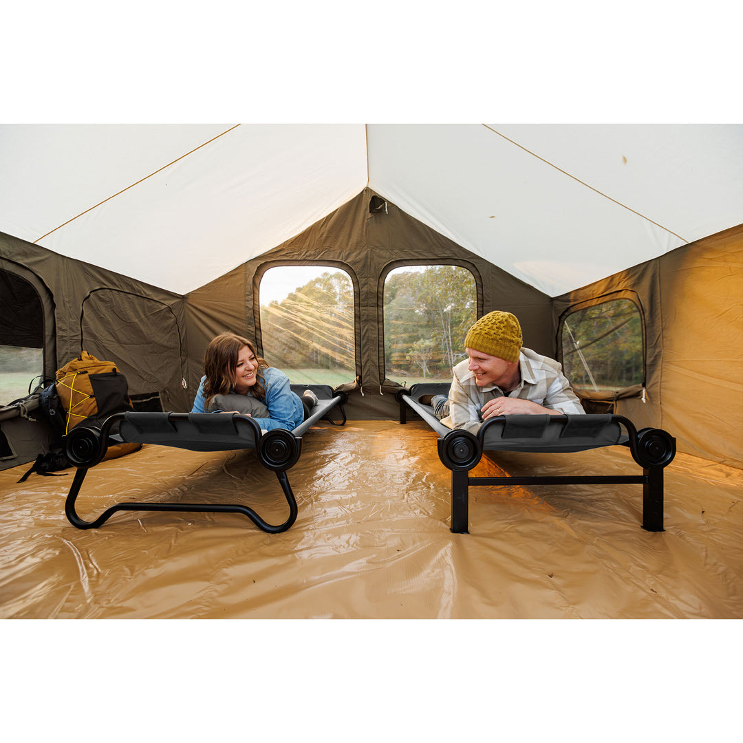Disc-O-Bed Large Outdoor Convertible 2 Person Portable Camping Bunk Cots, Grey