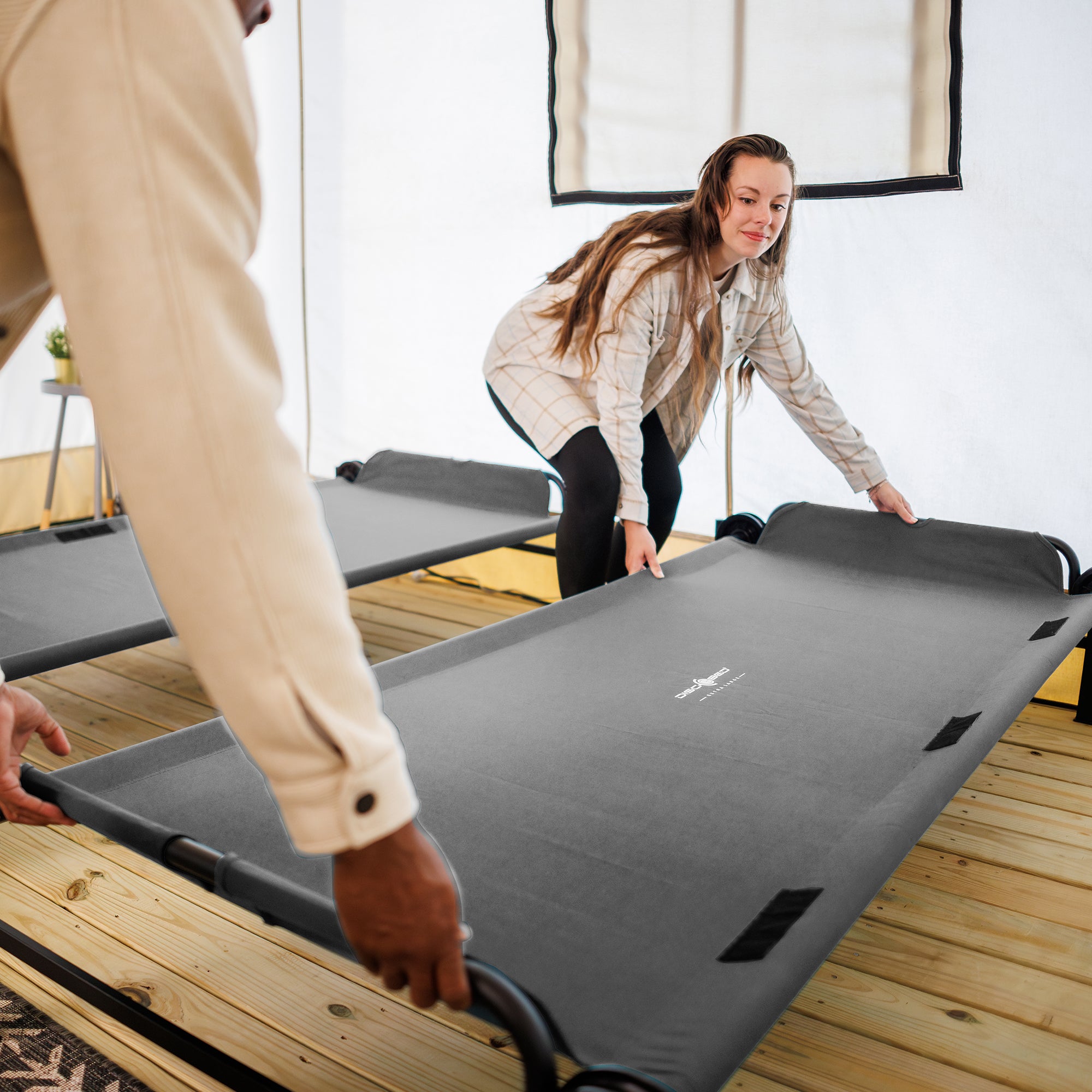 Disc-O-Bed Large Outdoor Convertible 2 Person Portable Camping Bunk Cots, Grey - VMInnovations