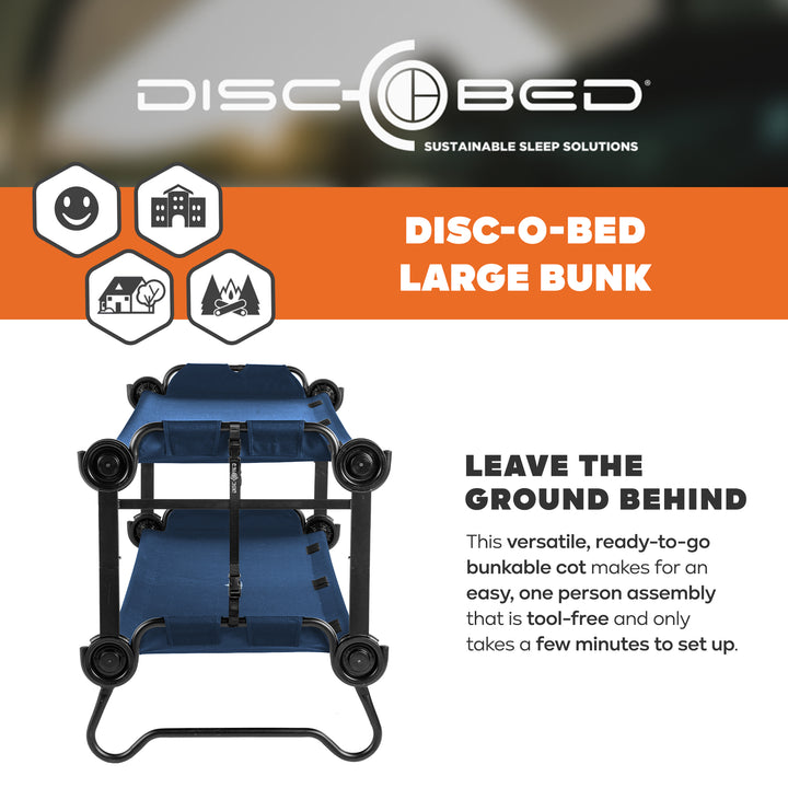Disc-O-Bed Large Convertible 2 Person Portable Camping Bunk Cots, Navy (Used)