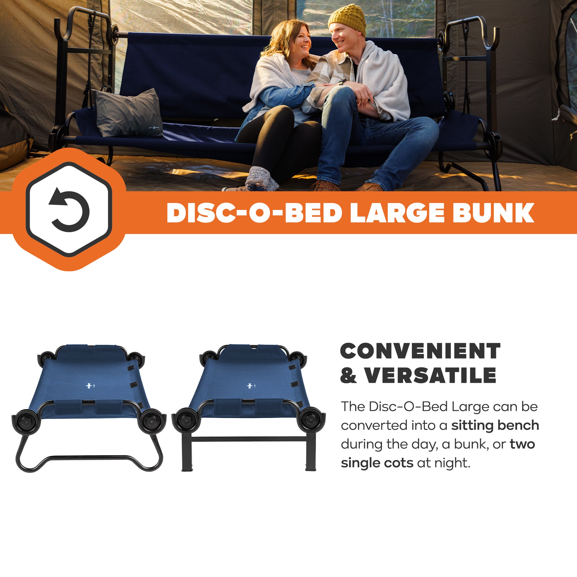 Disc-O-Bed Large Outdoor Convertible 2 Person Portable Camping Cots (Open Box) - VMInnovations